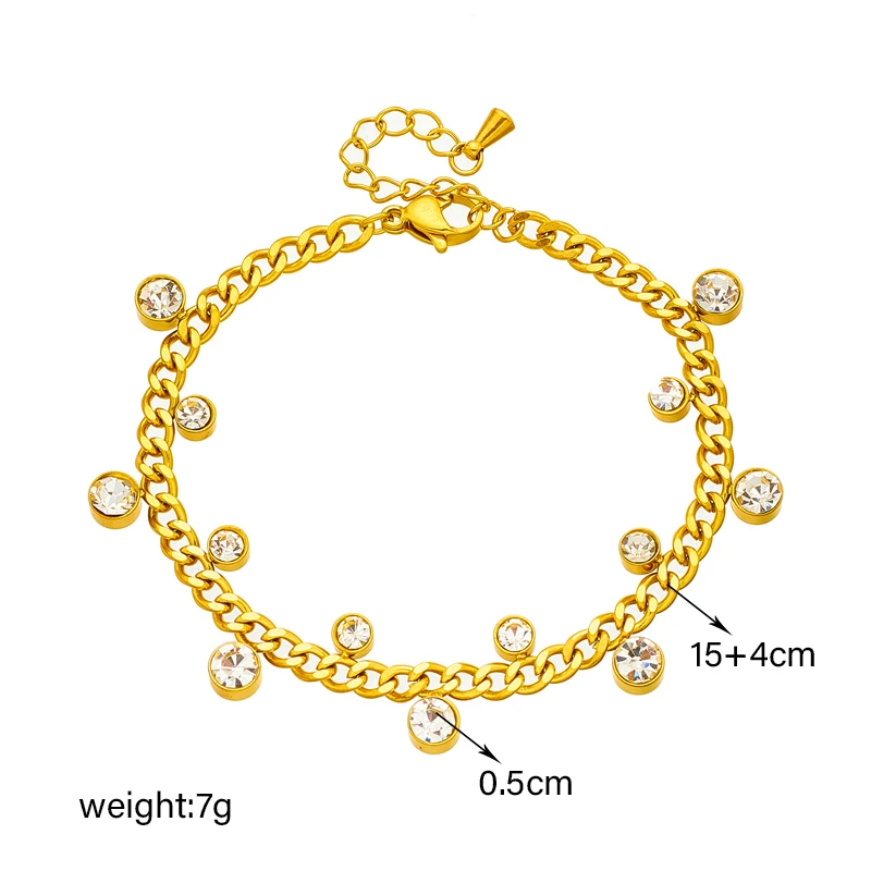 LAMENGLY 316L Stainless Steel Round White Zircon Charm Bracelet For Women Girl New Trend Bangles Waterproof Jewelry Gift Party