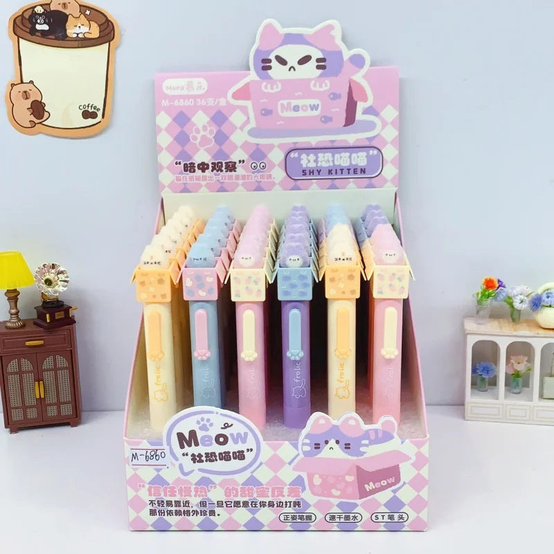 36pcs/lot Kawaii Cat Press Gel Pen Cute 0.5mm Black Ink Neutral Pens For Writing Office School Supplies
