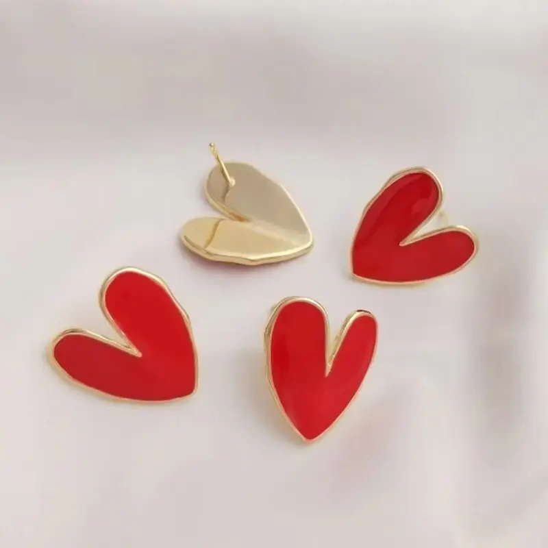 

14K Gold-wrapped Red Love Earrings with Big Hearts 925 Silver Needles Korea Earrings Simple Temperament Earrings E230