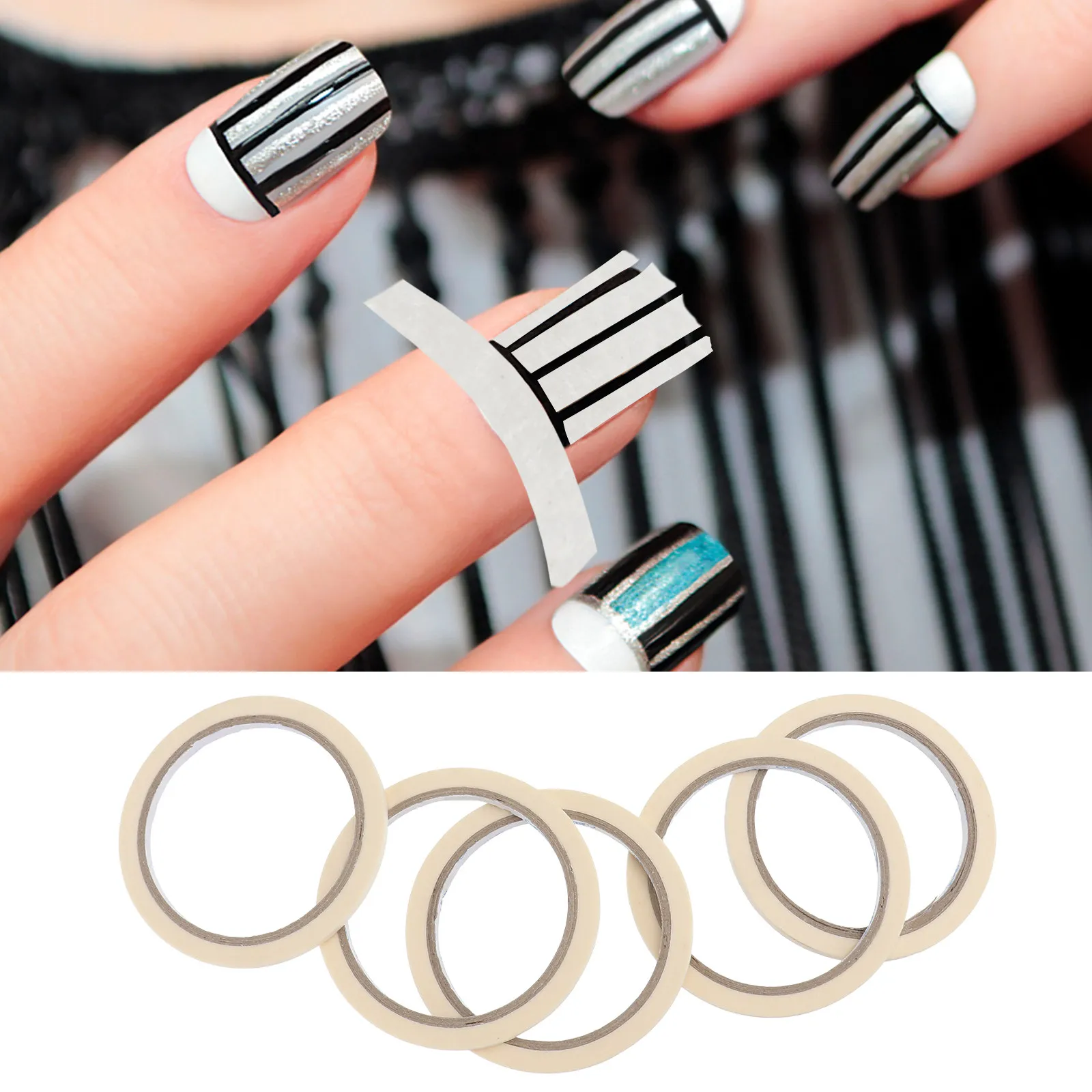 

5Pcs Nail Art Stripe Tape Strong Sticky Glue DIY Nail Sticker Strip for Elegant Tips Professional Home Use Stripe Tape