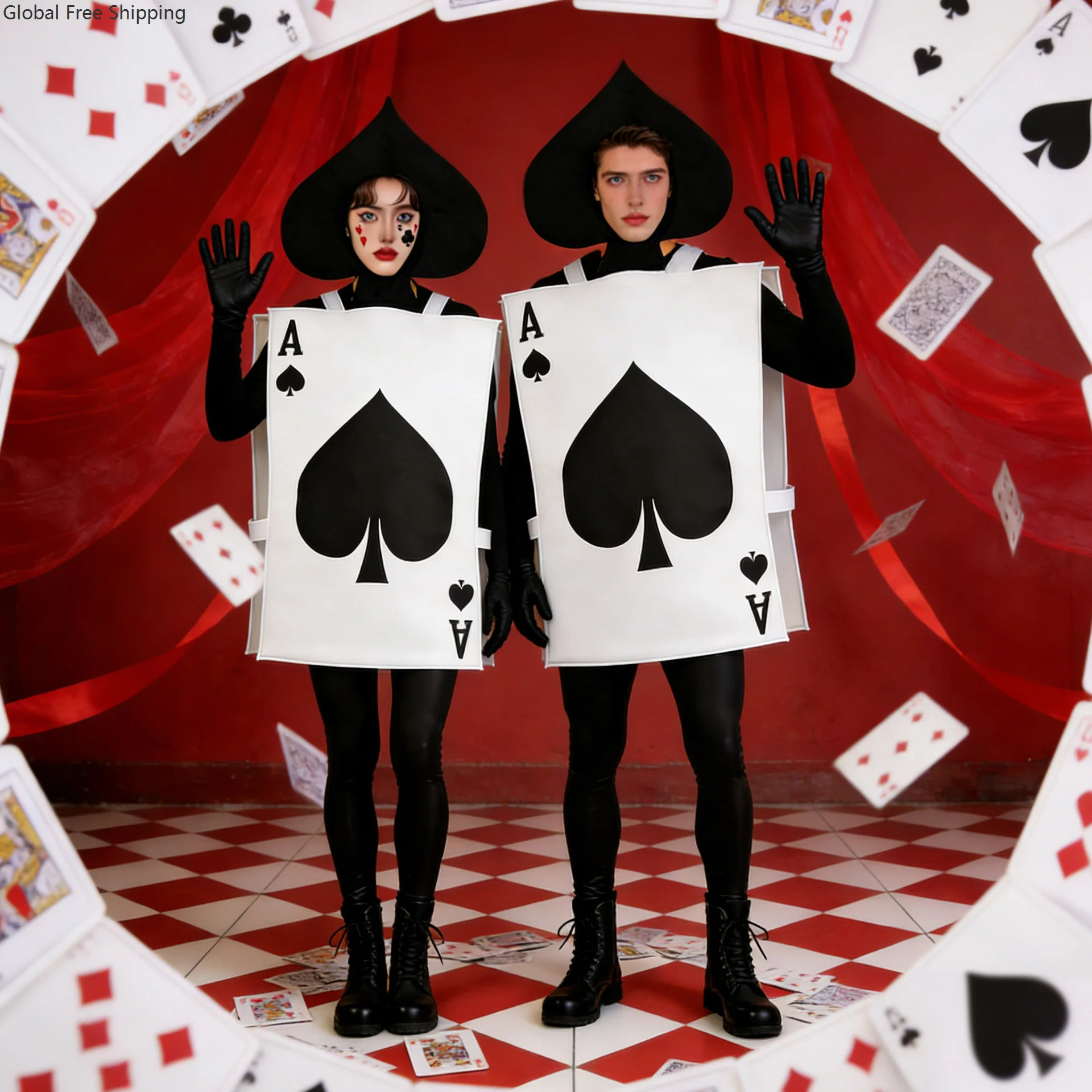

Halloween Spade Playing Card Heart-shaped Costume Fun Puritan Festival Adult Cosplay Alice In Wonderland Stage Performance Set