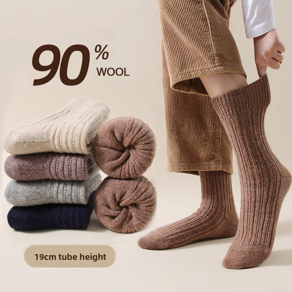 

Мужские носки, утепленные теплые длинные носки из 90% шерсти, антибактериальные, мягкие, с высокой трубкой, без костей, с двойной иглой, повседневные спортивные носки, мужские Meias