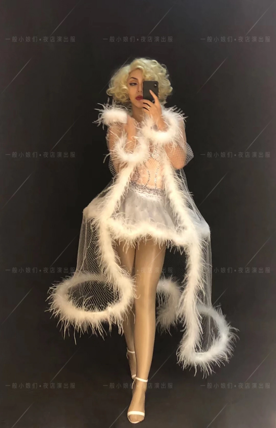 Tenue de Scène Personnalisée pour Discothèque, Bar, DJ, Combinaison de Ballet Blanche Reine des Neiges et Glace, Robe Bouffante, Tenue de Performance en Tricot DSg