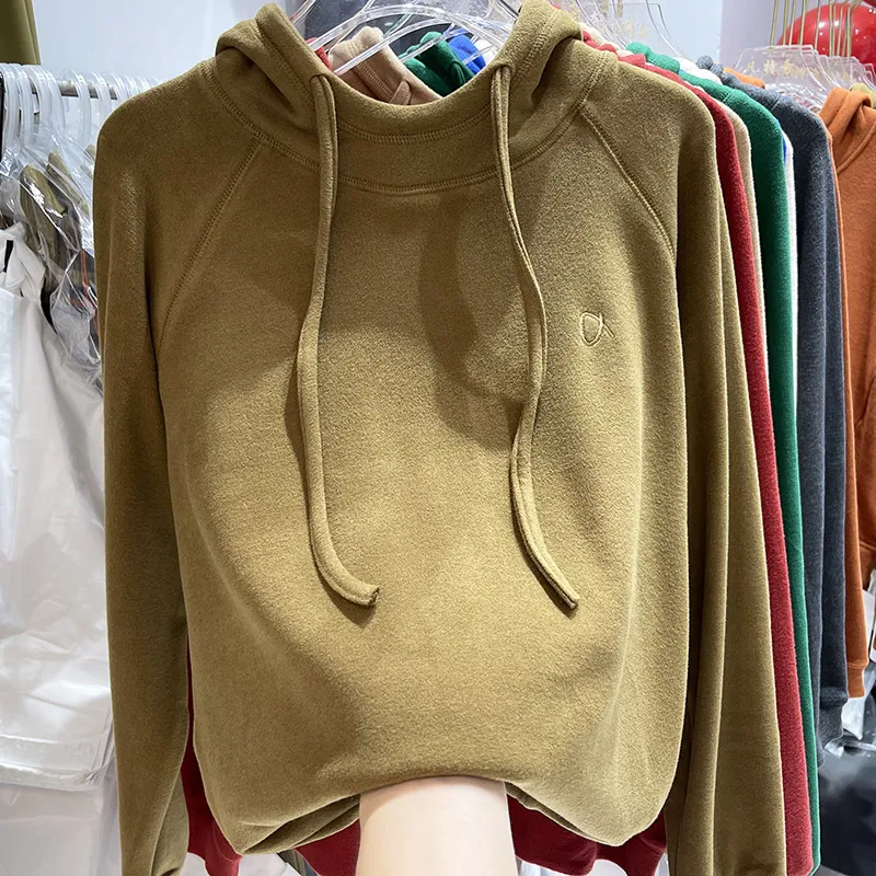 

Double-Sided Velvet Hoodie Sweatshirt Women's Embroidered Drawstring Casual Comfortable Fit Long Sleeve Winter Fashion