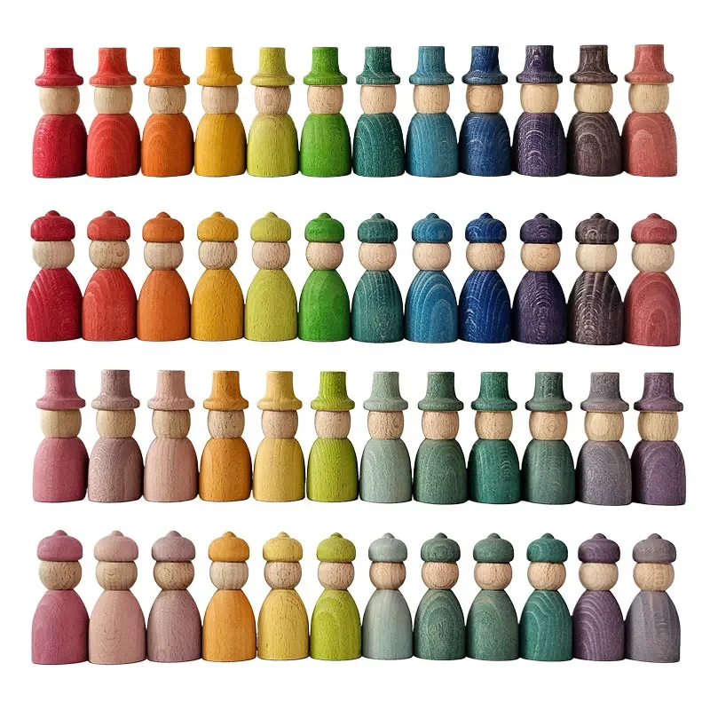 Rainbow Pastel Peg Dolls Rings Coins Color Sorting Open Ended Play Toys Wooden Stacking Montessori Educational Toys for Children