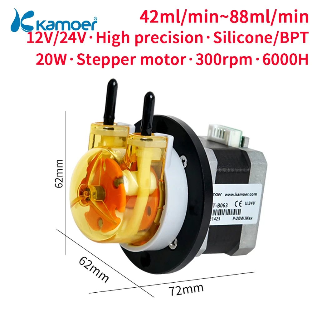 Kamoer 42-88ml/min KAS Peristaltic Pump 12V 24V with 42 Stepper Motor Self-priming Pump 3/6 Rotors High Precision Dosing Pump