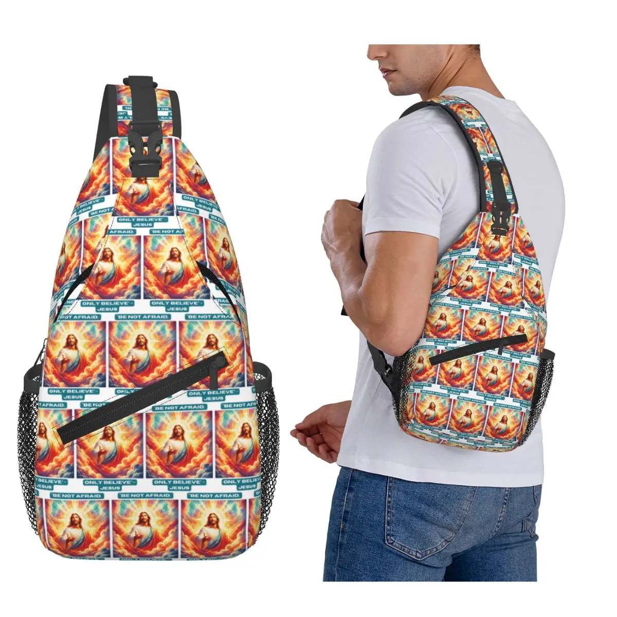 

Jesus Biblical Chest Bag Men Sling Crossbody Backpack Chest Bag Traveling Hiking Daypack Shoulder Bag