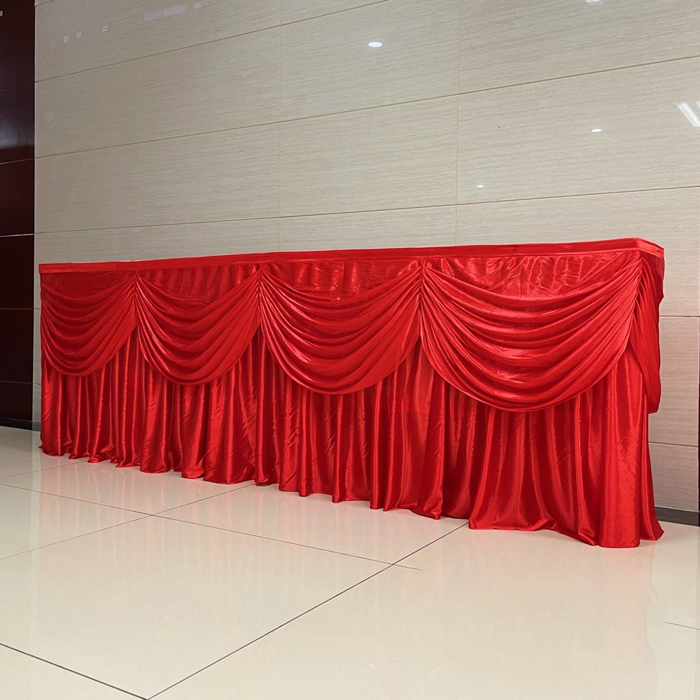 

3M/6M Ice Silk Table Skirting with Valances Stage Table Skirts Party Banquet Event Birthday Table Decoration