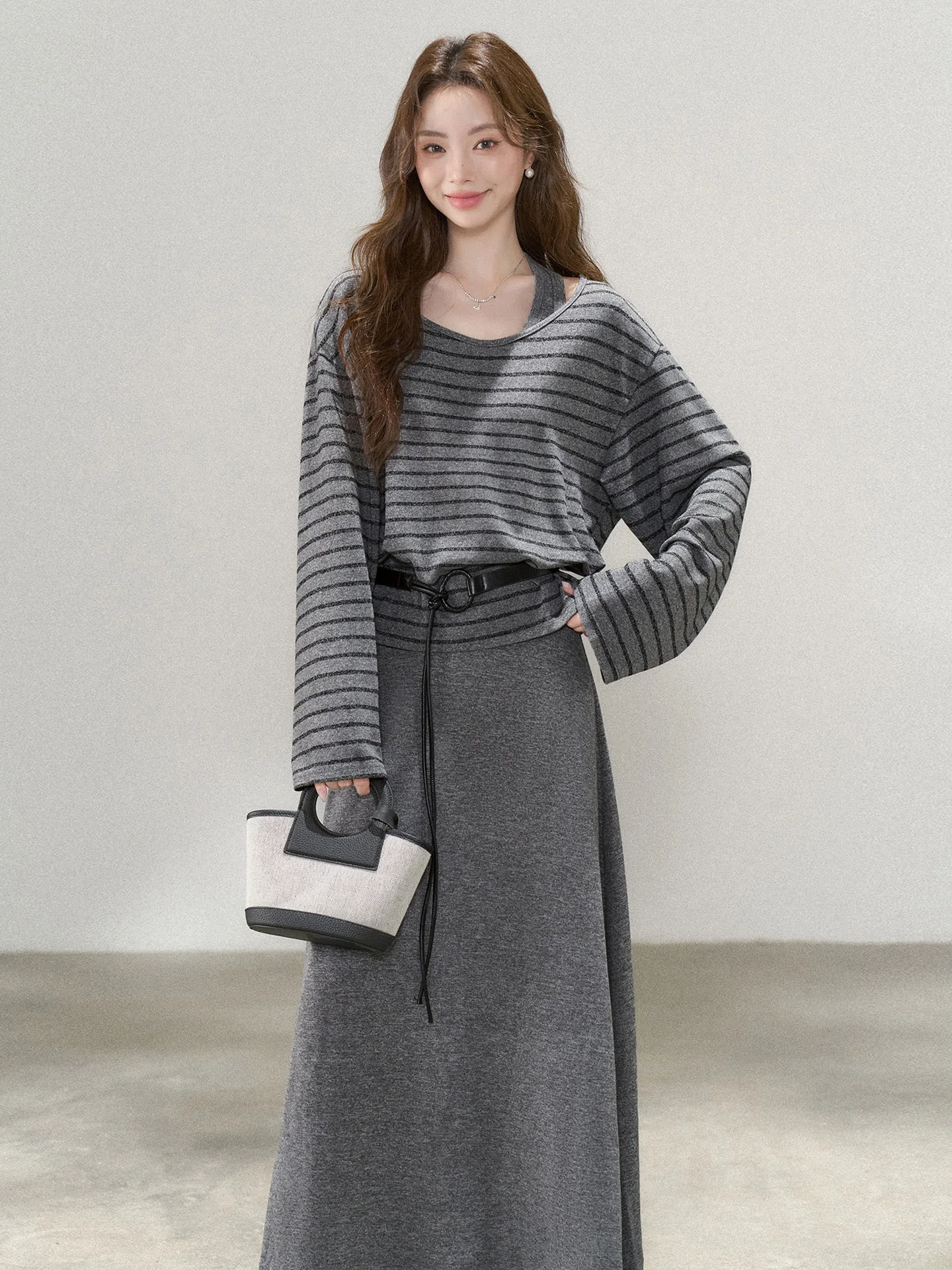 

Korean Sle Women's Spring 2026 Early Season New Striped Top And ter Dr Two-Piece Set Casual Work Home Date Wear