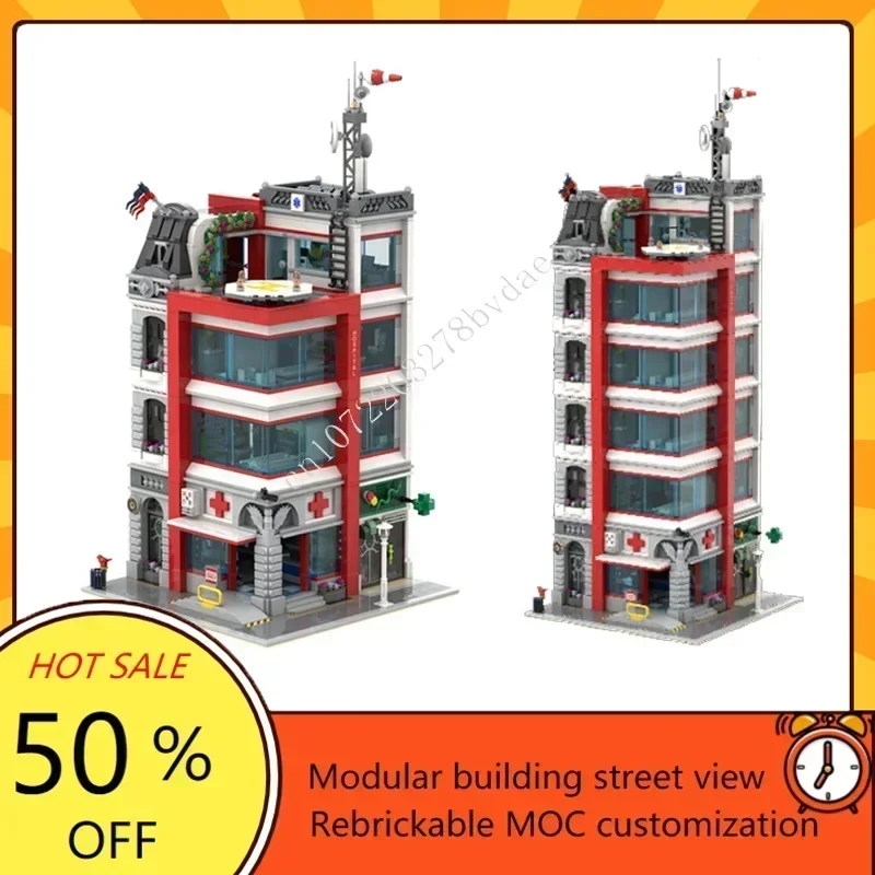 

Hospital MOC Model StreetView Creative Architecture DIY Kit Technical Education Assembly Puzzle Birthday Toy Christmas Gift