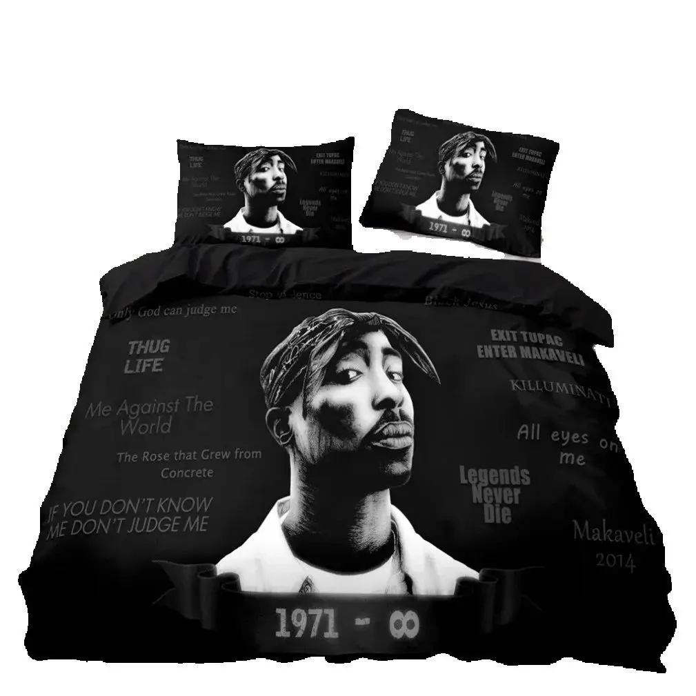 2Pac Bedding Set,Tupac Shakur Duvet Cover,3D Print Rapper 2Pac Quilt Cover Pillowcase,,King Queen Twin Size