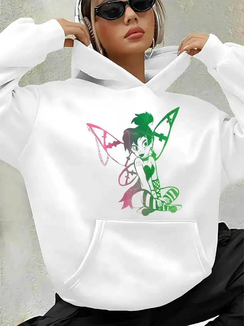Women's Disney Sparkling Tinker Bell & Stars Couple Men Fleece Hoodies Cotton Hoody Sweatshirt Pullover Autumn Winter Oversized