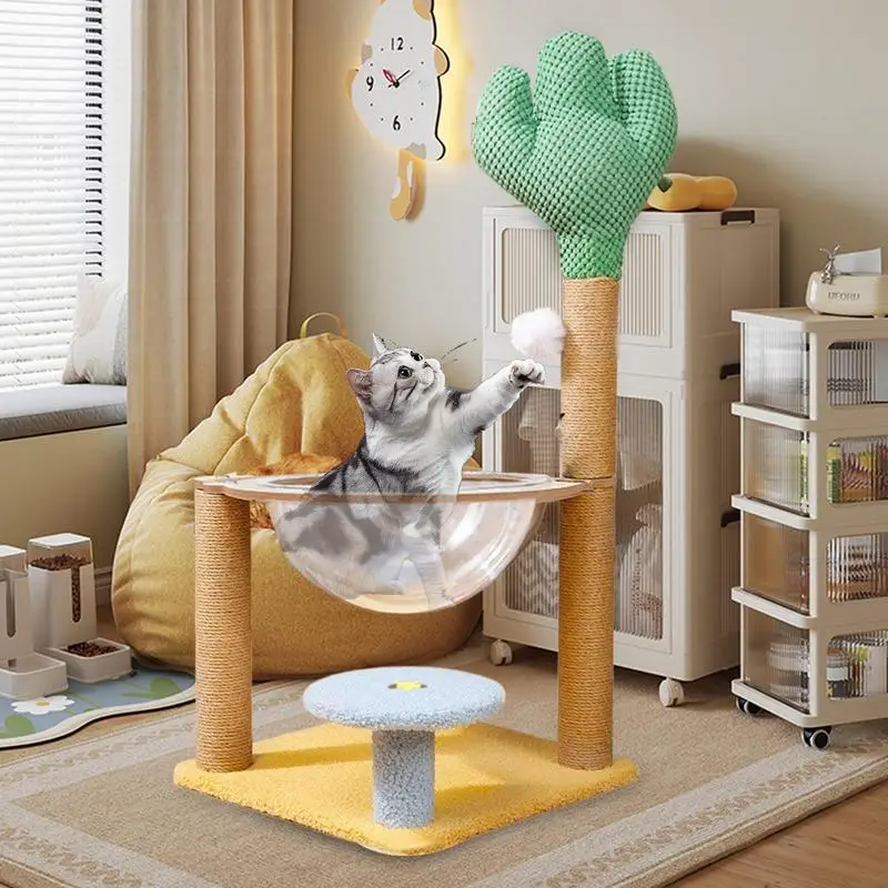 Cat Climbing Tree Cactus Cat Activity Center Interactive Cat Tree Playhouse Removable Cat Climber Stand With Space Scratching