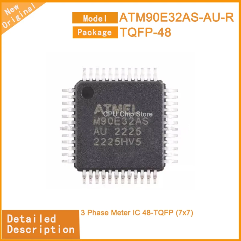 5Pcs/Lot New Original   ATM90E32AS-AU-R  ATM90E32AS 3 Phase Meter IC 48-TQFP (7x7)