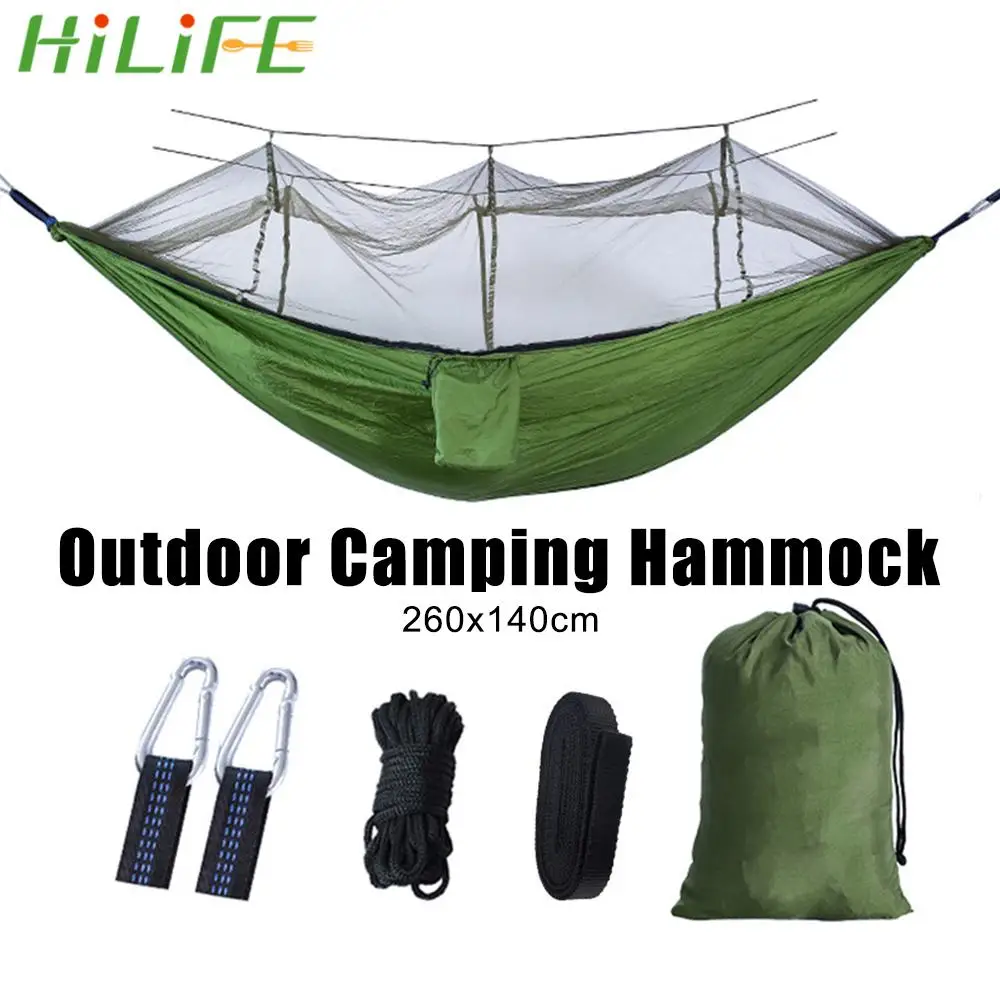 

Outdoor Camping Hammock Portable Tourist Sleeping hammock Hanging Bed With Mosquito Net Ultralight 1-2 Person Go Swing 260x140cm