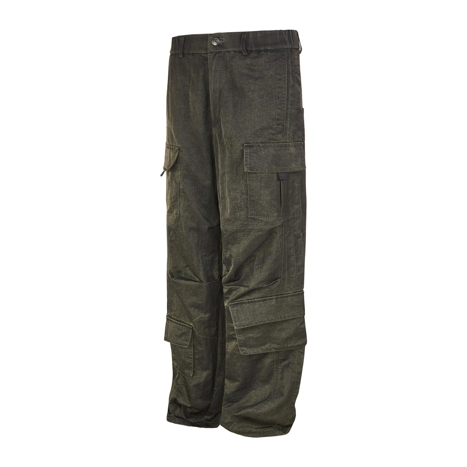 MADE EXTREME Pleated Layered Army Green Multi-Pocket Design Button Overalls