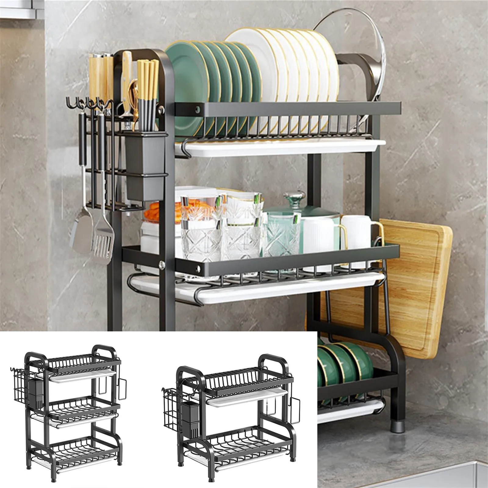 

Dish Drying Rack 2Tier Compact Kitchen Dish Rack Drainboard Set Large Rust-Proof Dish Drainer With Utensil Holder kitchen gadget