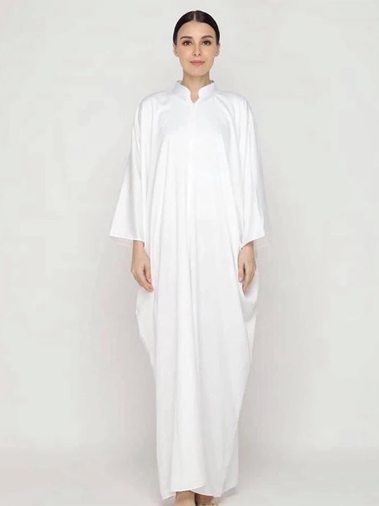 Bata étnica de Ramadán Jilbab para mujer, ropa de caftán de Galabia con cuello levantado, Abayas marroquíes, talla Maxi, sólida y modesta