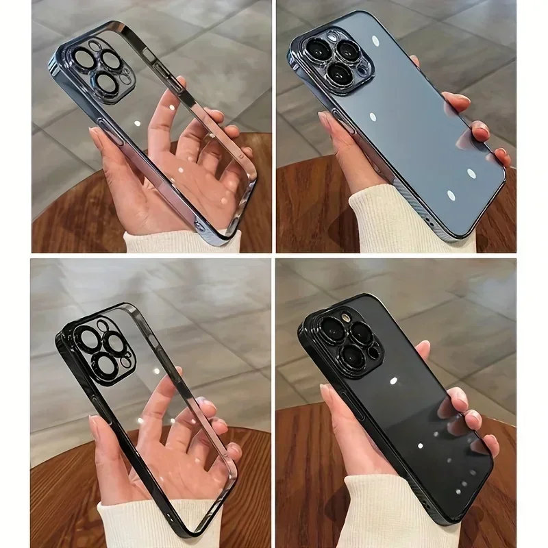 Luxury Plating Clear Cases For iPhone 15 14 13 12 11 Pro Max 15 Plus Lens  Shockproof Case Bumper Soft Cover Phone Accessories