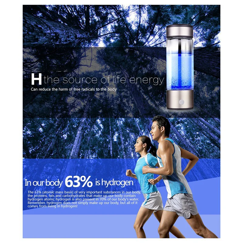 Titanium Portable Hydrogen-Rich Water Cup Water Ionizer Maker/Generator Super Antioxidants ORP Hydrogen 420ML