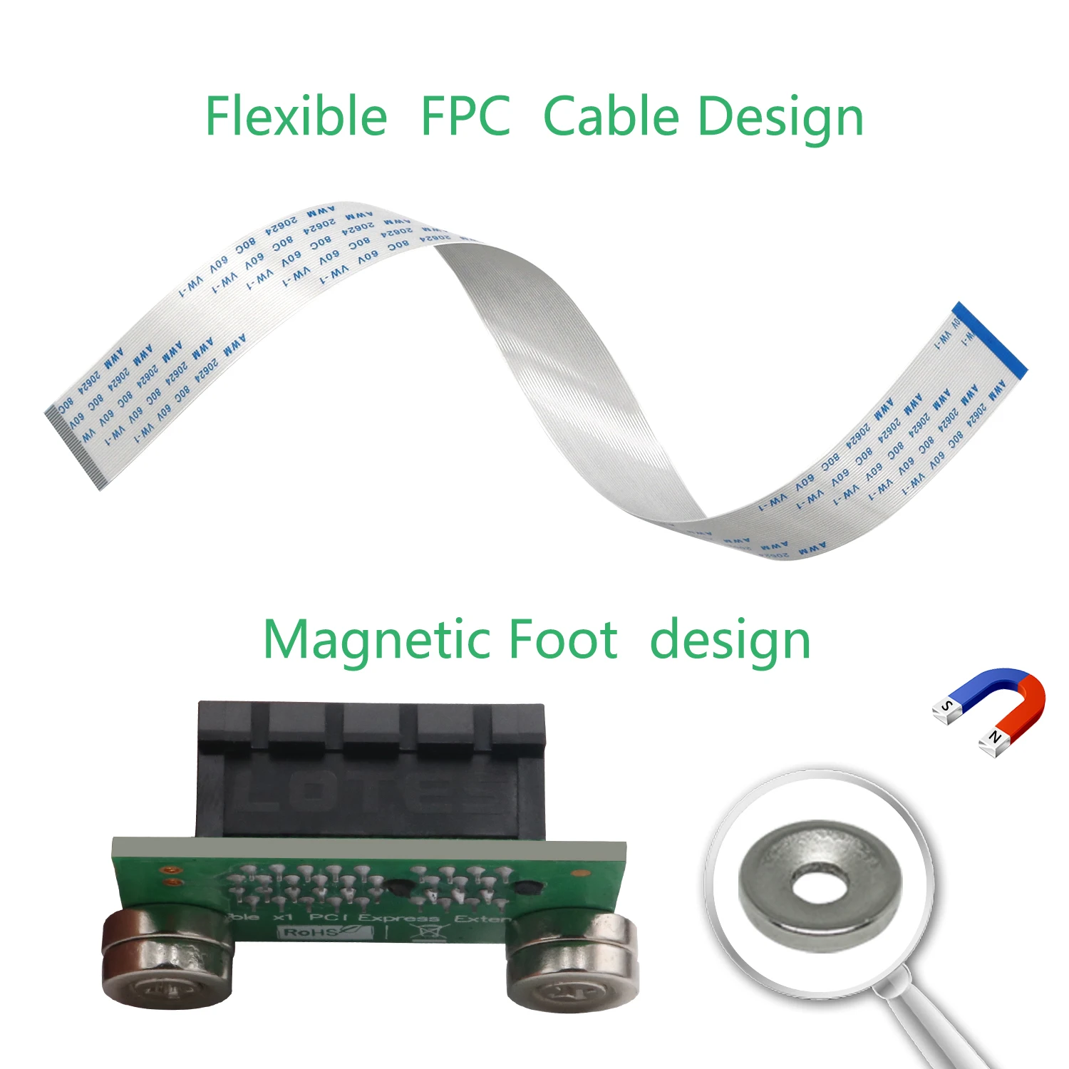 Câble d'extension PCI-e 36 broches avec LED d'alimentation 3.3v et pied magnétique, Version améliorée