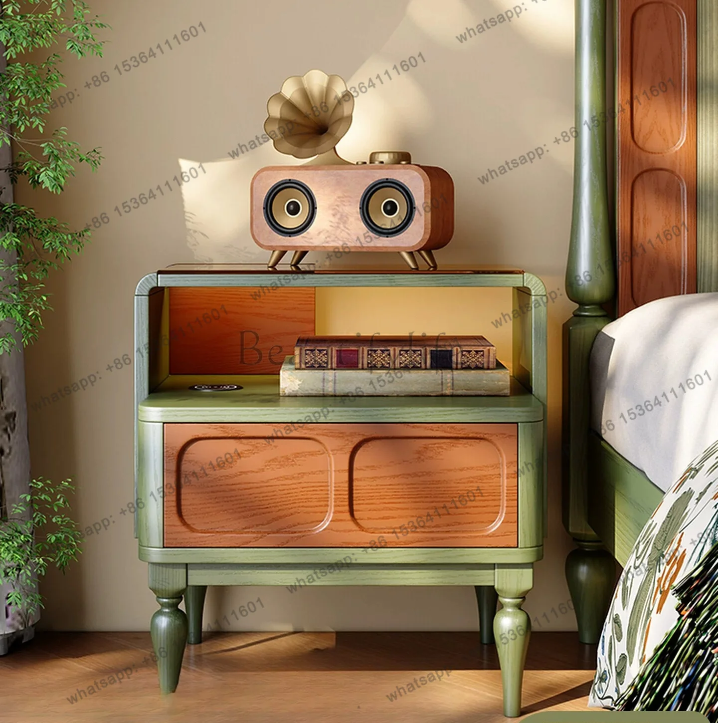 Solid wood bedside table French retro style bedroom design sense antique storage cabinet