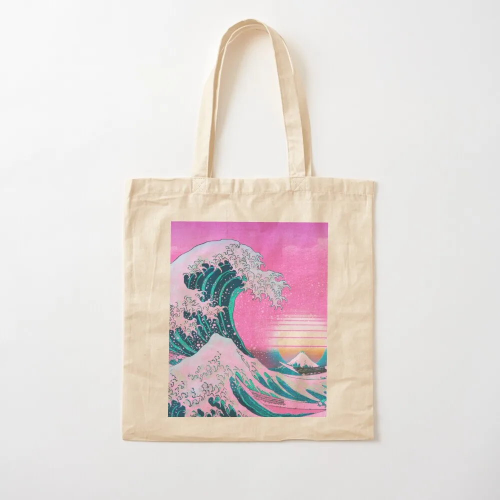 

Vaporwave Aesthetic Great Wave Off Kanagawa Retro Sunset Tote Bag tote bag custom university shopper bag Canvas Tote