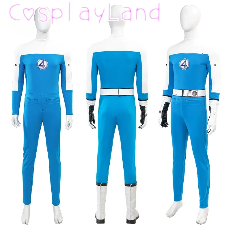 

Fantastic 4 Cosplay Costume Human Torch Men Suit Blue Jumpsuit Belt Outfit Boots Fantastic Halloween Comic Con Custom Size