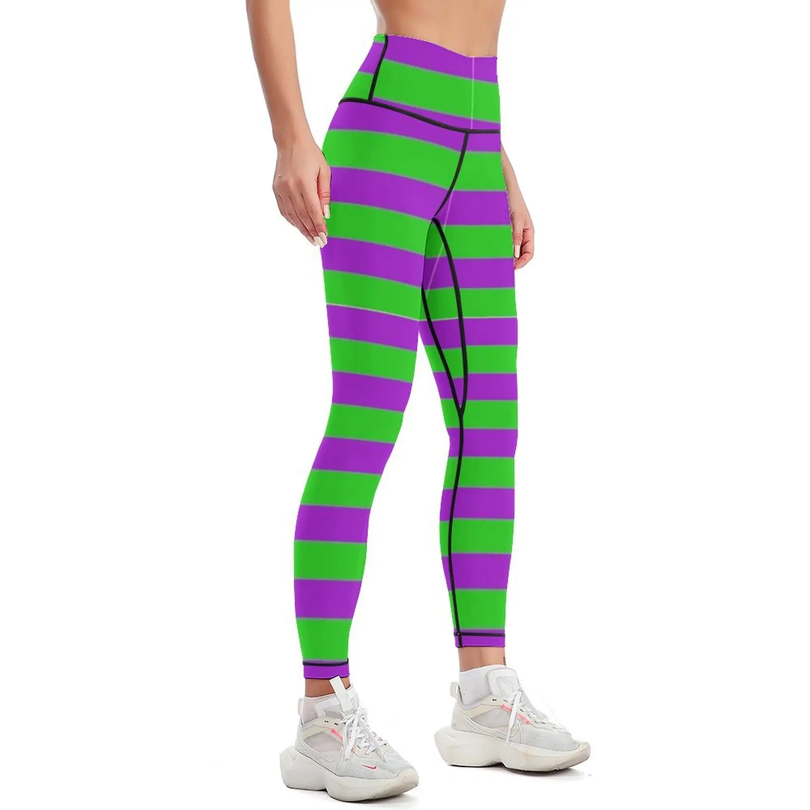 Vibrant Green and Purple Horizontal Stripes Leggings sport set Fitness clothing Women's trousers Womens Leggings