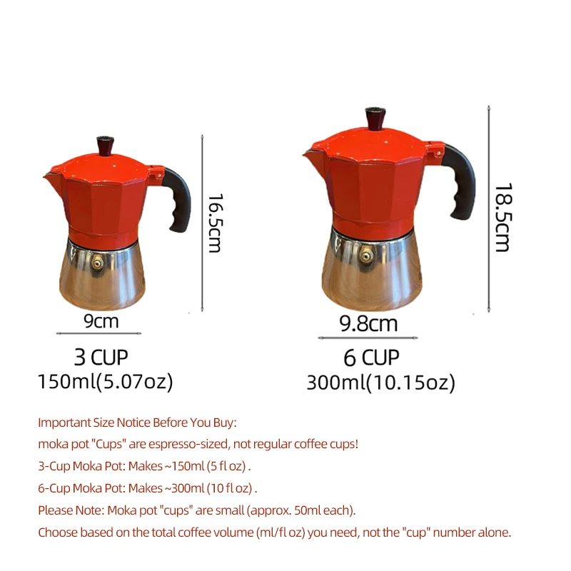 Classic Stovetop Espresso and Coffee Maker, Moka Pot for Italian and Cuban Cafe Brewing, Greca Coffee Maker, Cafeteras, 3/6 Espr