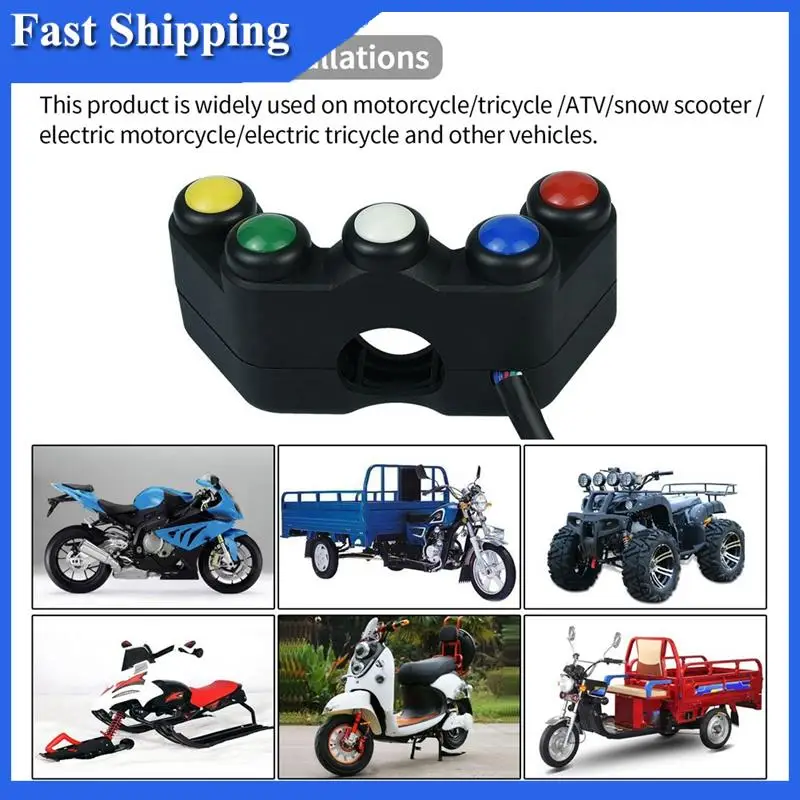 

Precise Universal 5 Button Motorcycle Switches 7/8Inch 22Mm Handlebar For Horn Headlight Hazard Brake Fog Lights ON/OFF Buttons