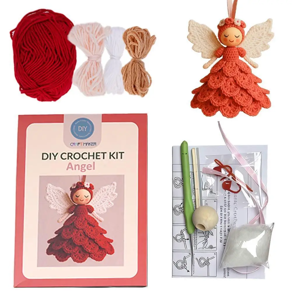 DIY الكروشيه عيد الميلاد الملائكة زينة شجرة عيد الميلاد، فريدة من نوعها هدية عيد الميلاد الملائكة الكروشيه الحرفية كيت مع الغزل للمبتدئين