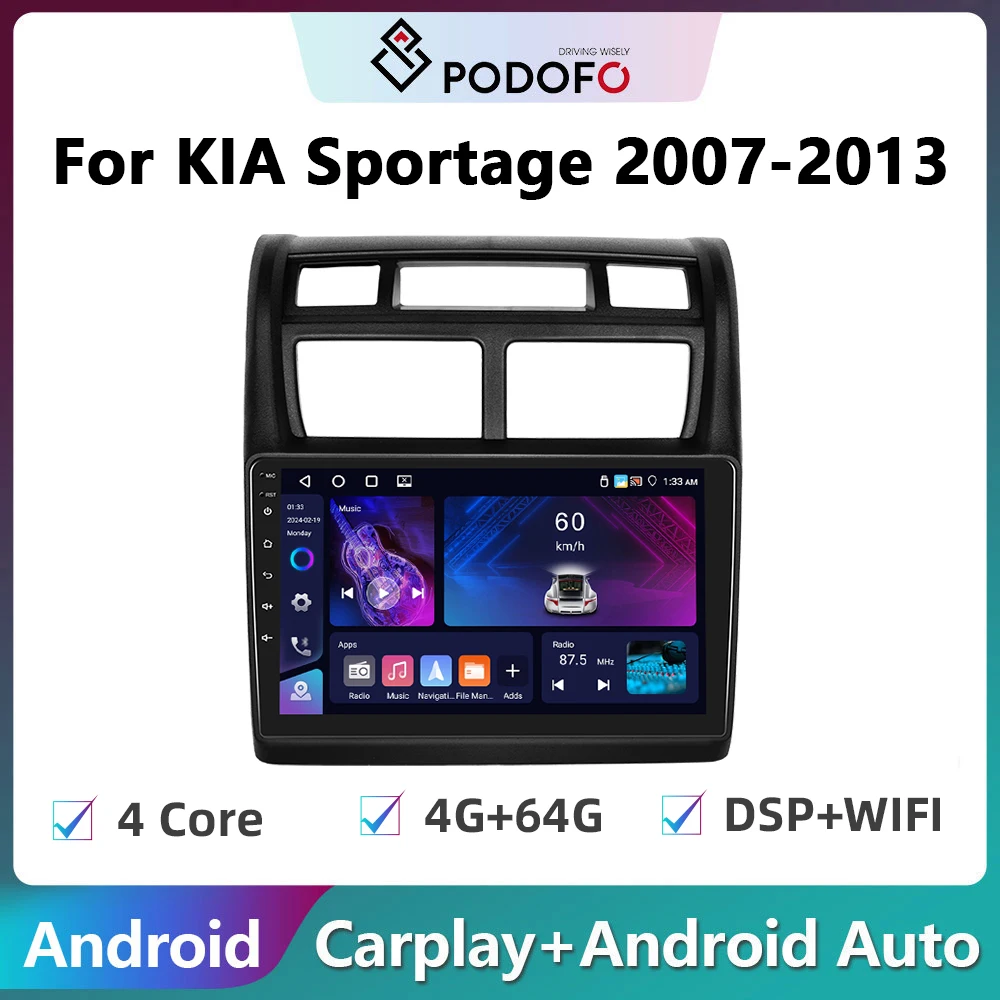 

Podofo 2din Android Car Radio For Kia Sportage 2 2008-2010 Carplay Stereo Player Autoradio WIFI GPS Navigation FM/RDS