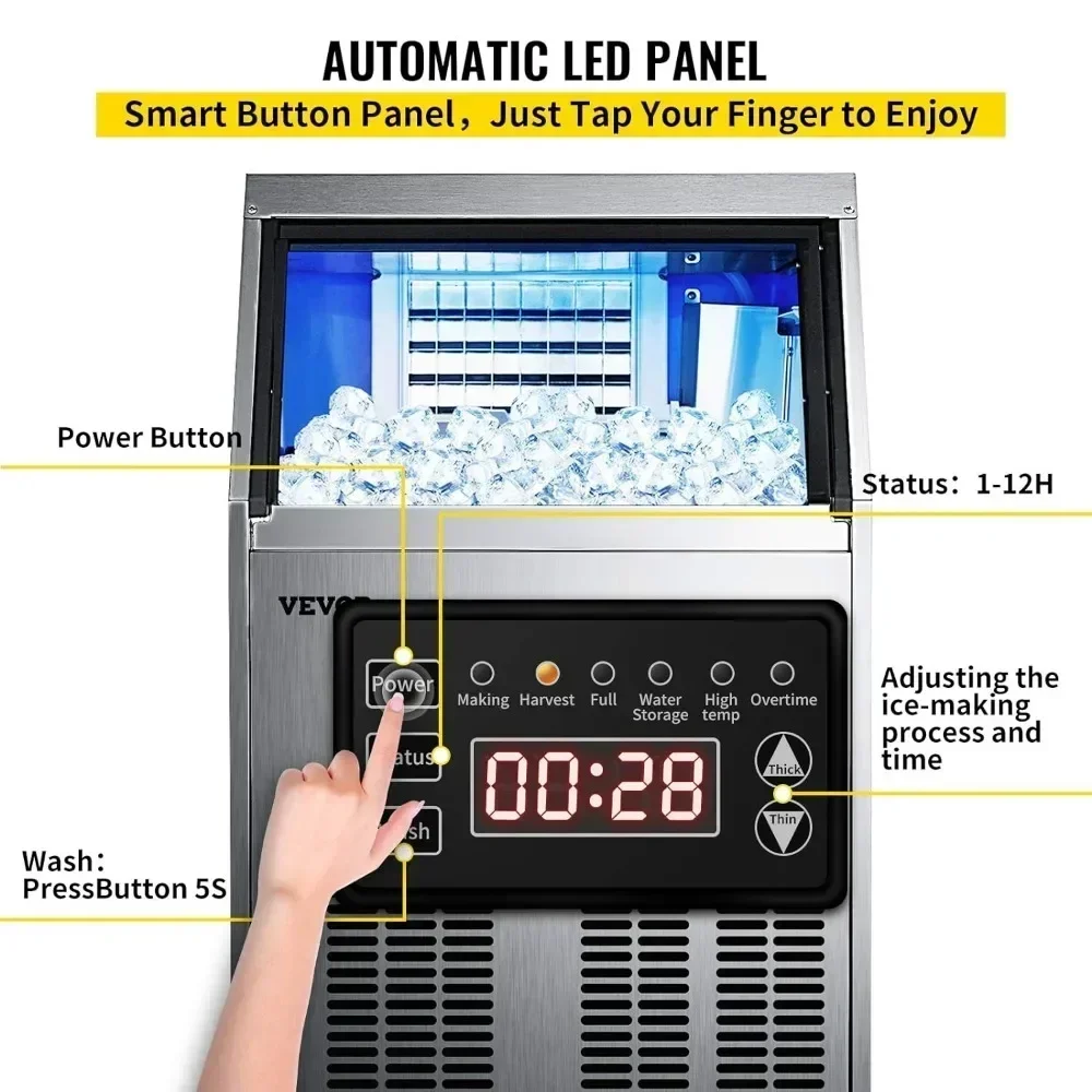 

Excellent Best Seller First Hot Sales Ice Maker With 33LBS Bin, Stainless-Steel Construction, Automatic Operation, Include Water