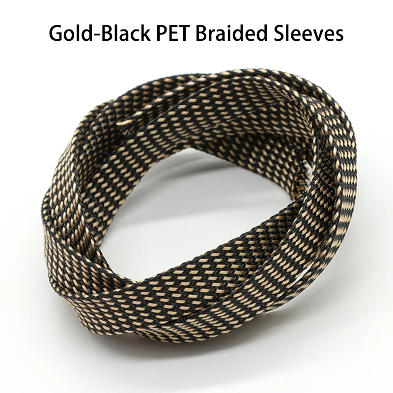 

Gold-Black 1~50m PET Braid Sleeve 2/4/6/8/10/12/14/16/20/40mm High Density Insulated Wire Protector Snake Skin Cable Wrap Sheath