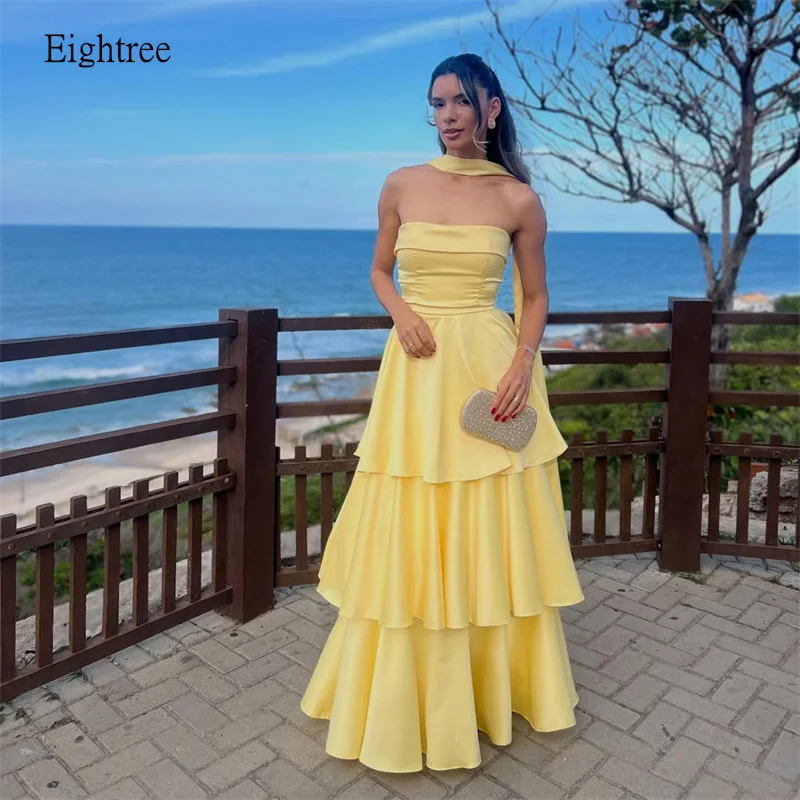 

Вечернее платье Eightree Modern Yellow без бретелек, А-силуэт, с шарфом и оборками, в пол, для выпускного вечера, 2026, на заказ