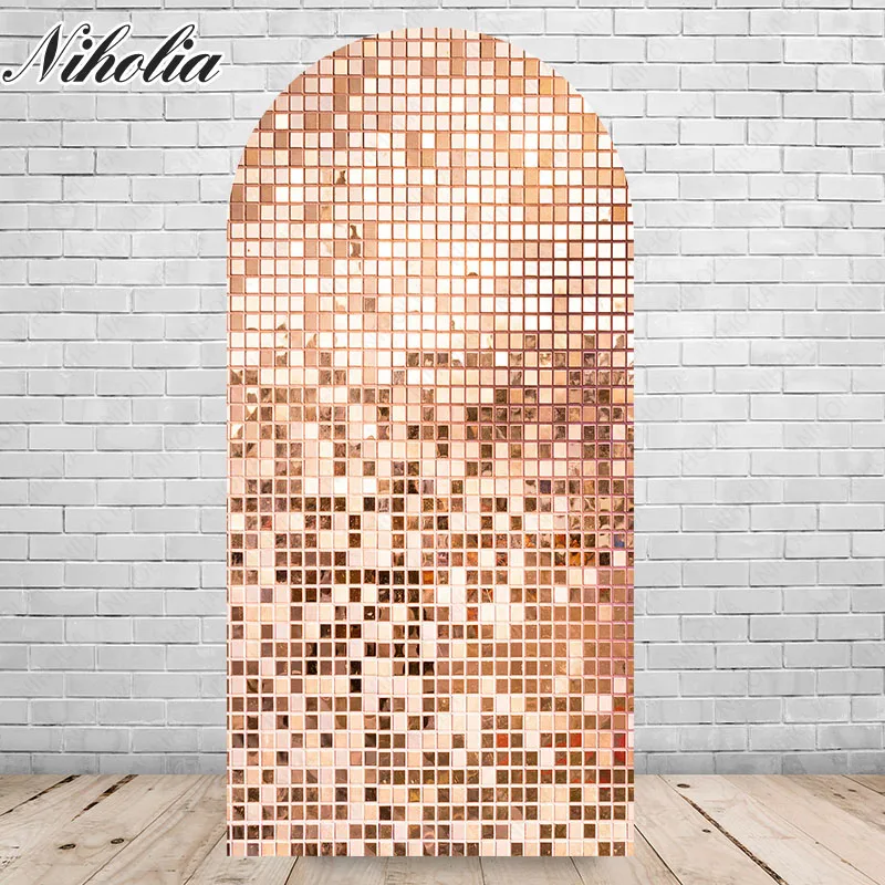 Arch Backdrop Wall Golden Shiny Pink Colorful Birthday Party Background Baby Shower Wedding Decoration Covers Elastic Prop