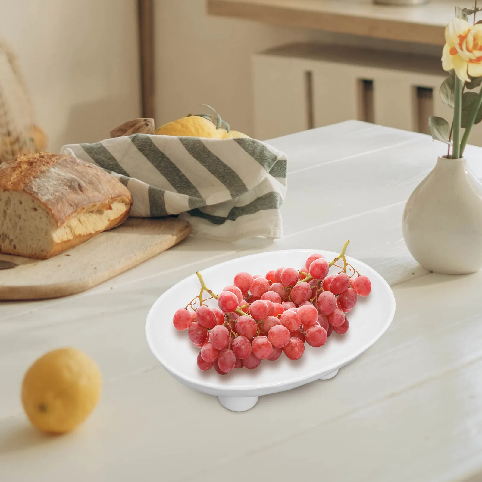 3-Legged Ceramic Fruit Bowl Modern Minimalist Kitchen Counter Centerpiece Farmhouse Decor Serving Bowl for Oranges