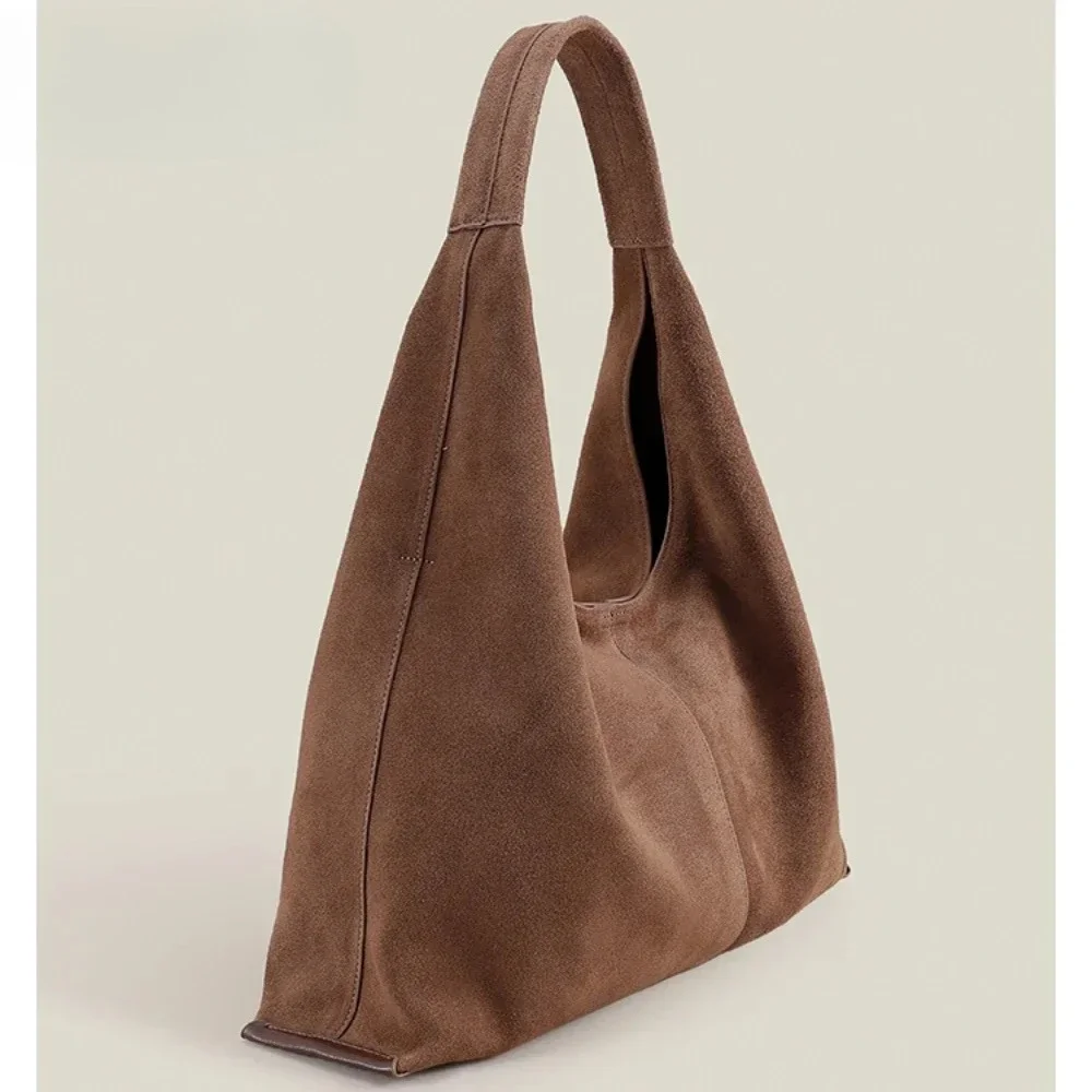New 2026 Winter Trendy Matte Green Large Capacity Tote Waxy Nubuck Leather Women Shoulder Bag Leisure Real Suede Handbag