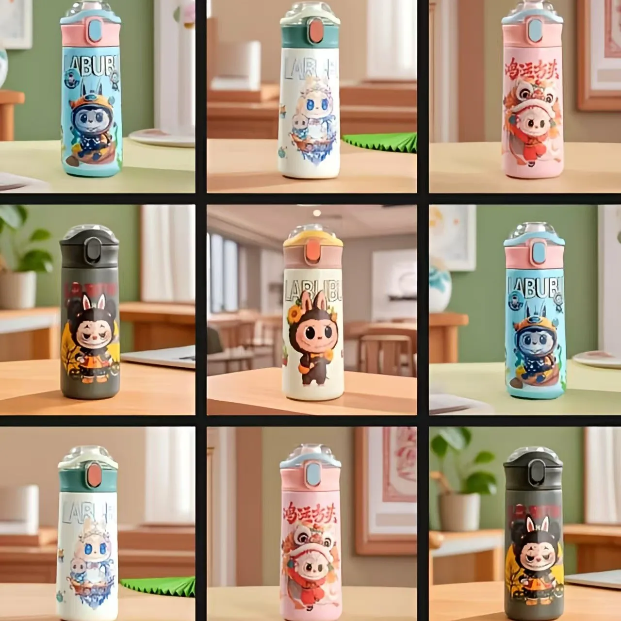 

Anime Cartoon Labubu Pop-Up Thermos Cup New Portable 500Ml Stainless Steel Straw Double Drinking Cup Friend Holiday Gift