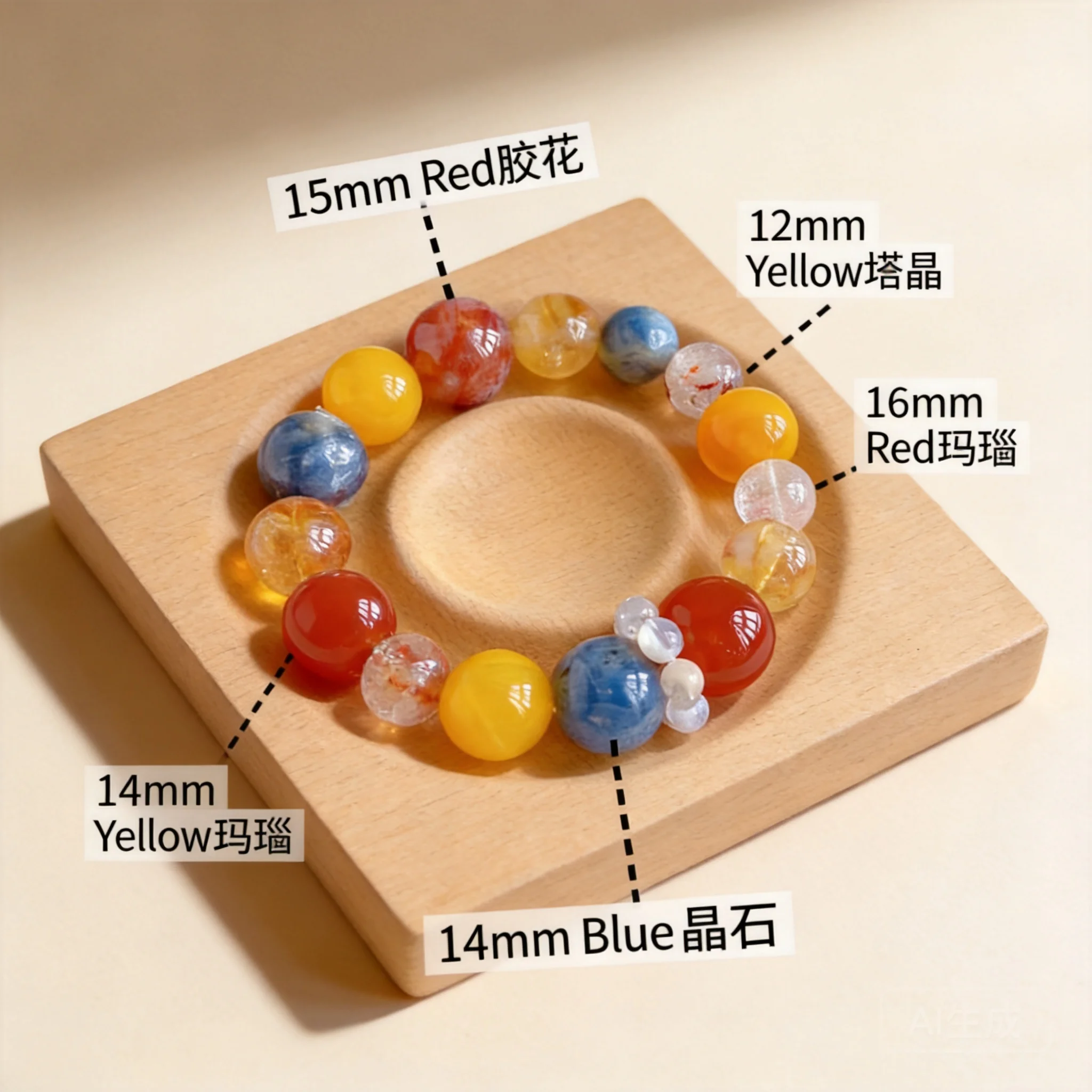 

Chinese Style Dunhuang Series 16mm Natural Red Agate Yellow Agate Blue Kyanite Citrine Large Beaded Bracelet Lucky Blessing Fort