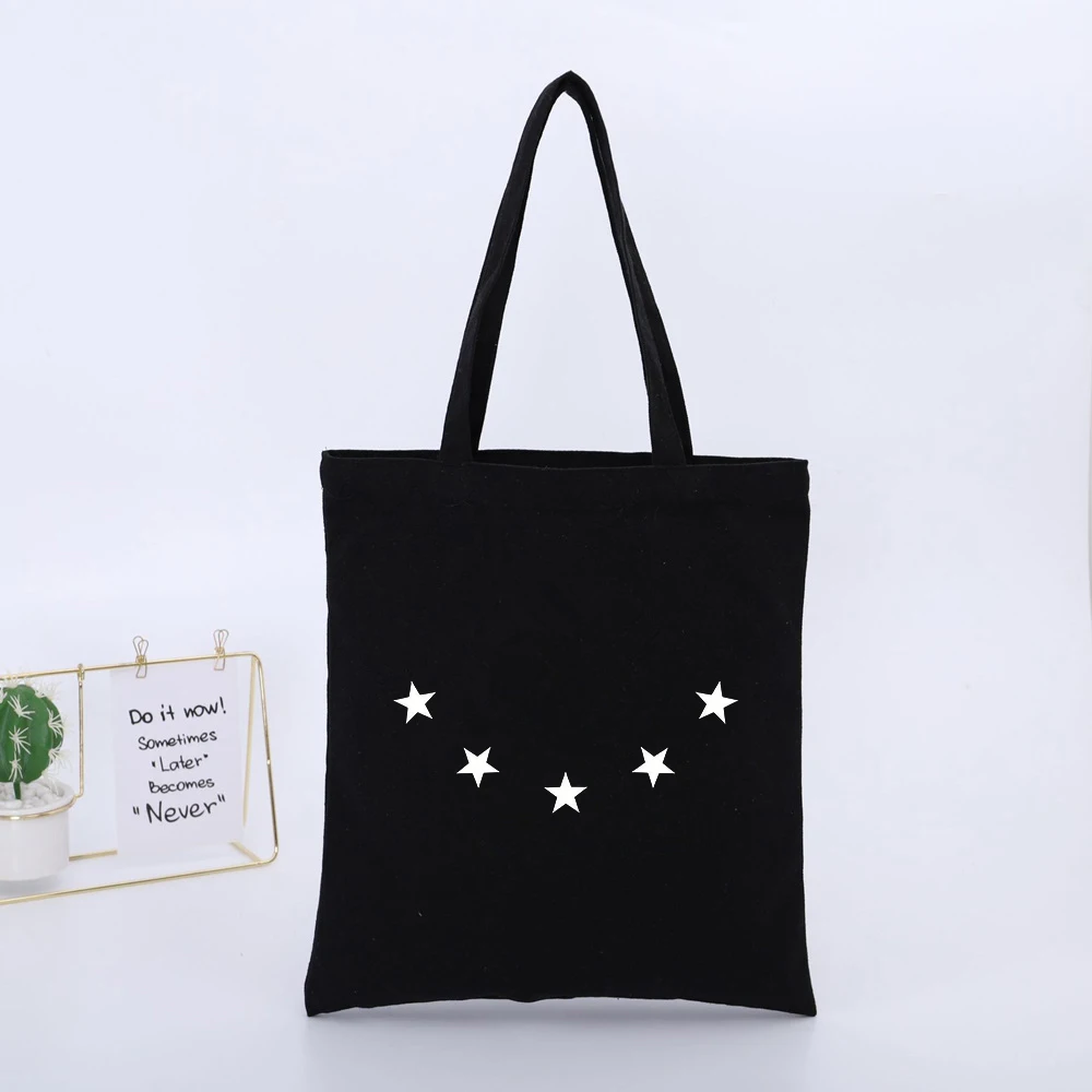 Star Pattern Canvas Tote Bag, Minimalist Design for Daily Shopping and Casual Outings