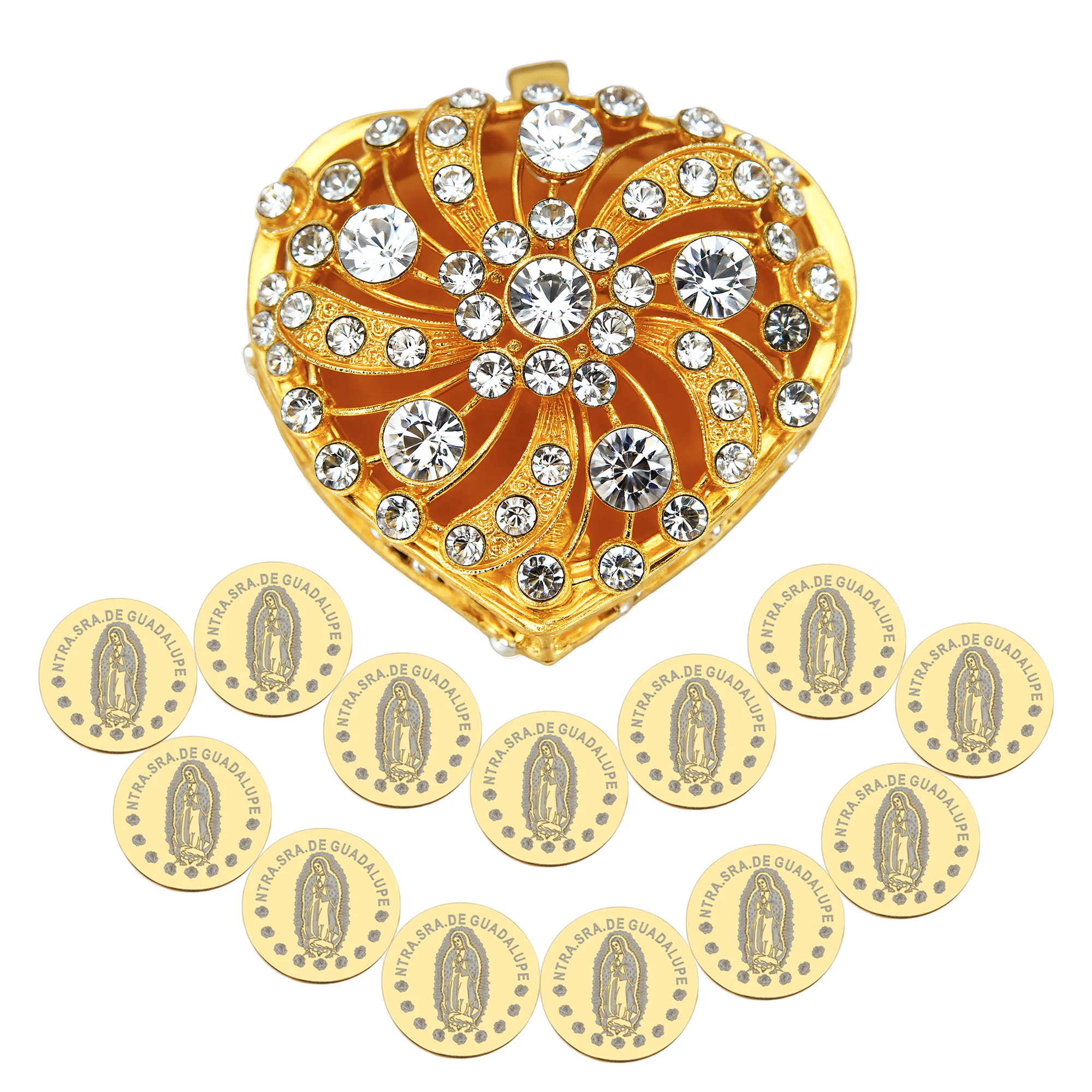 Personalized 13 Virgin of Guadalupe Wedding Arras Coins Set, Arras De Boda Catolica,Arras Para Boda Catolica Decoracion Gift Box