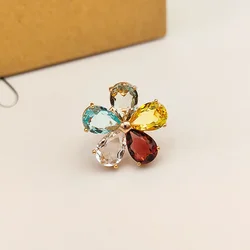 Exquisite Crystal Clover Flower Brooches For Women Colorful Zircon Lapel Pins Cute Plant Badge Jewelry