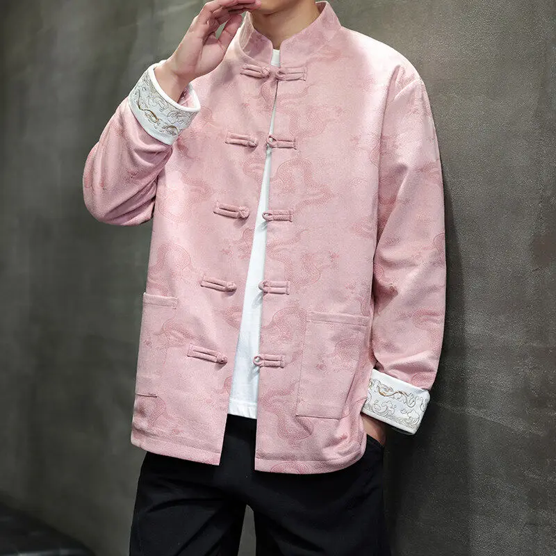 

New Chinese Sle Loose Men's Jaet Tang Suit Spring Autumn Youth Retro Zhongan Coat Hanfu Outerwear Polyester Fiber