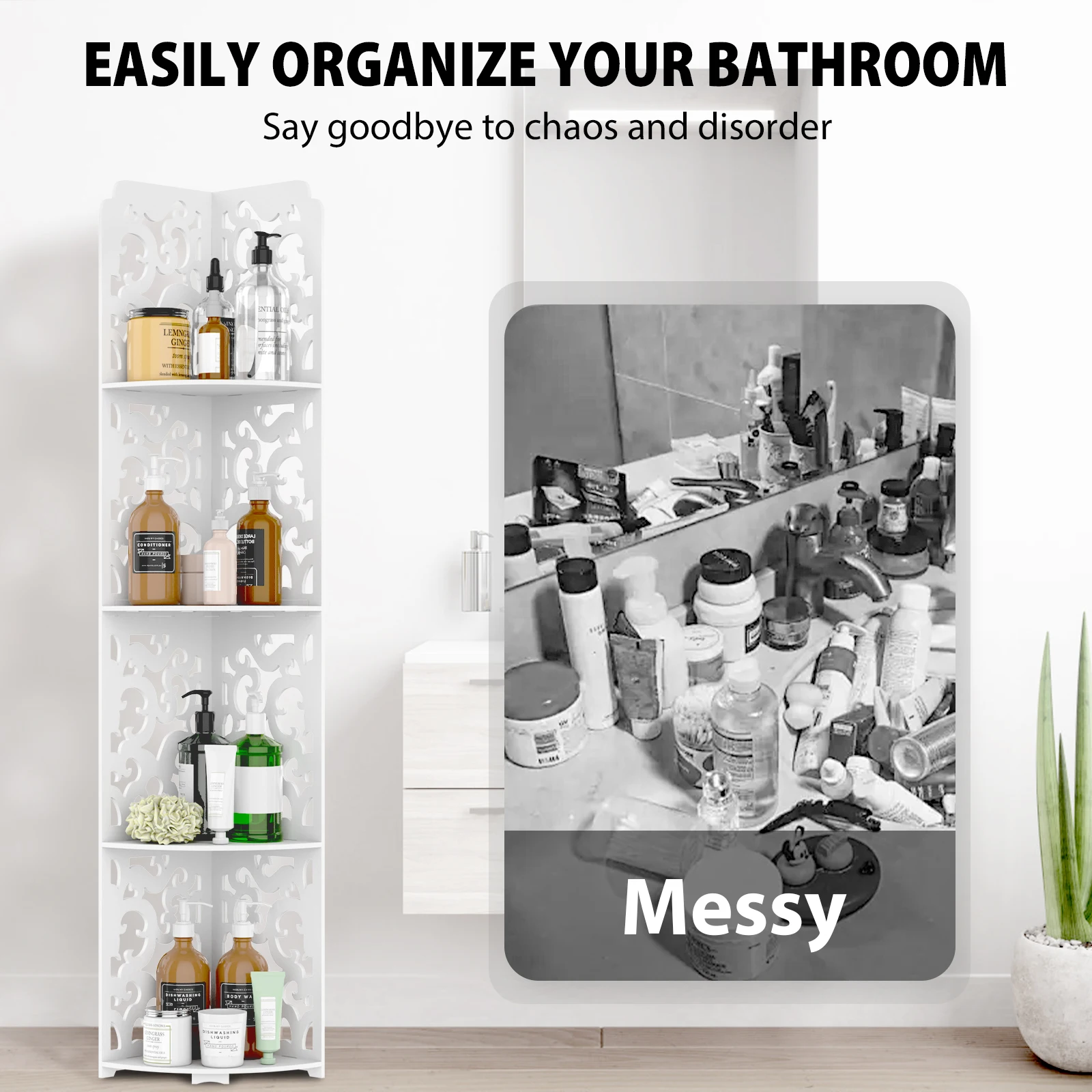 أثاث رف زاوية قائم بذاته، وحدة أرفف تخزين أرضية للحمام، رف كتب لديكور غرفة النوم، حامل نباتات لغرفة المعيشة