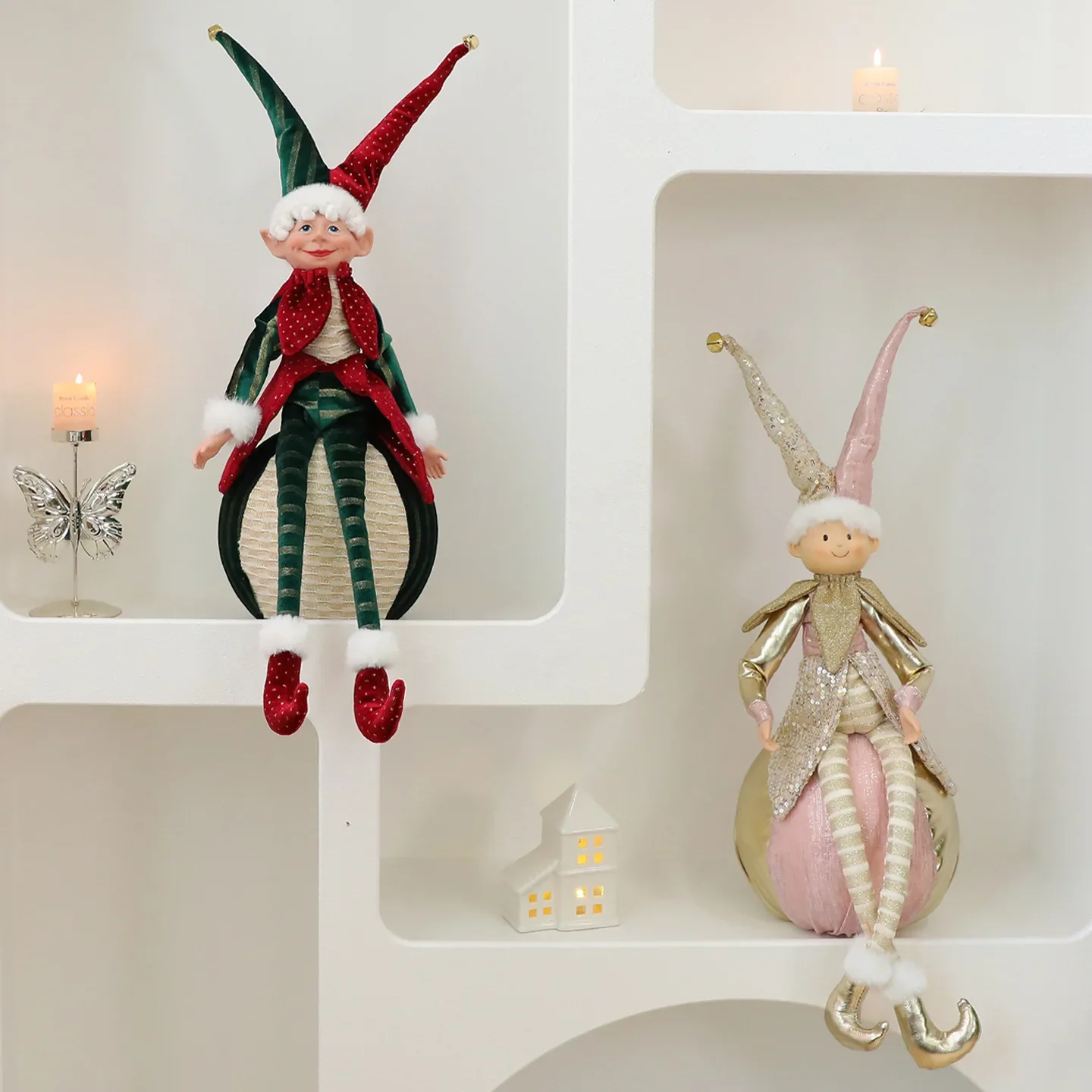 Christmas Fabric Elf And Clown Doll Ornaments - Male & Female Holiday Scene Decorations for Home Decor Wholesale Gifts