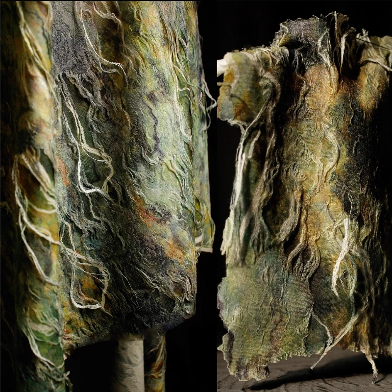 

Distressed Floral Knit Handmade Curtains Fabric Home Tie Dye Gradient Vintage DIY Designer Textile for Dress Crafts Materials