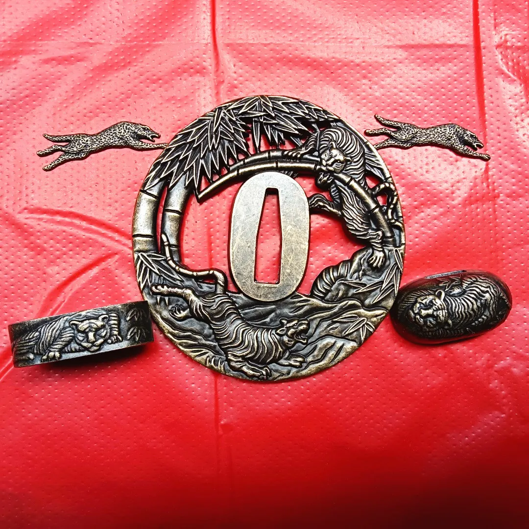 Alloy Tsuba Fuchi Menuki Kashira Carved Bamboo Tiger Theme Fittings For Japanese Sword Samurai Katana DIY Parts