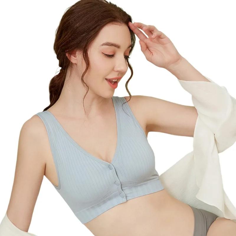 

Pregnant Women Front Open Buckle Large Size Breastfeeding Postpartum Breastfeeding Gathering Vest Type Sleep Bra Underwear Thin